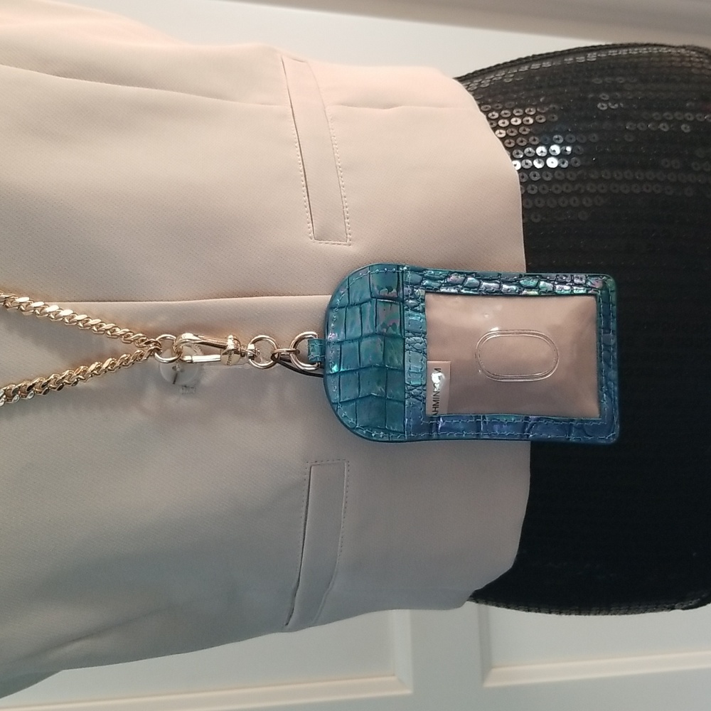 SOLD! NWT!Brahmin Stevie Blue Topaz Croc Embossed Leather ID Card Case Lanyard - Picture 10 of 15